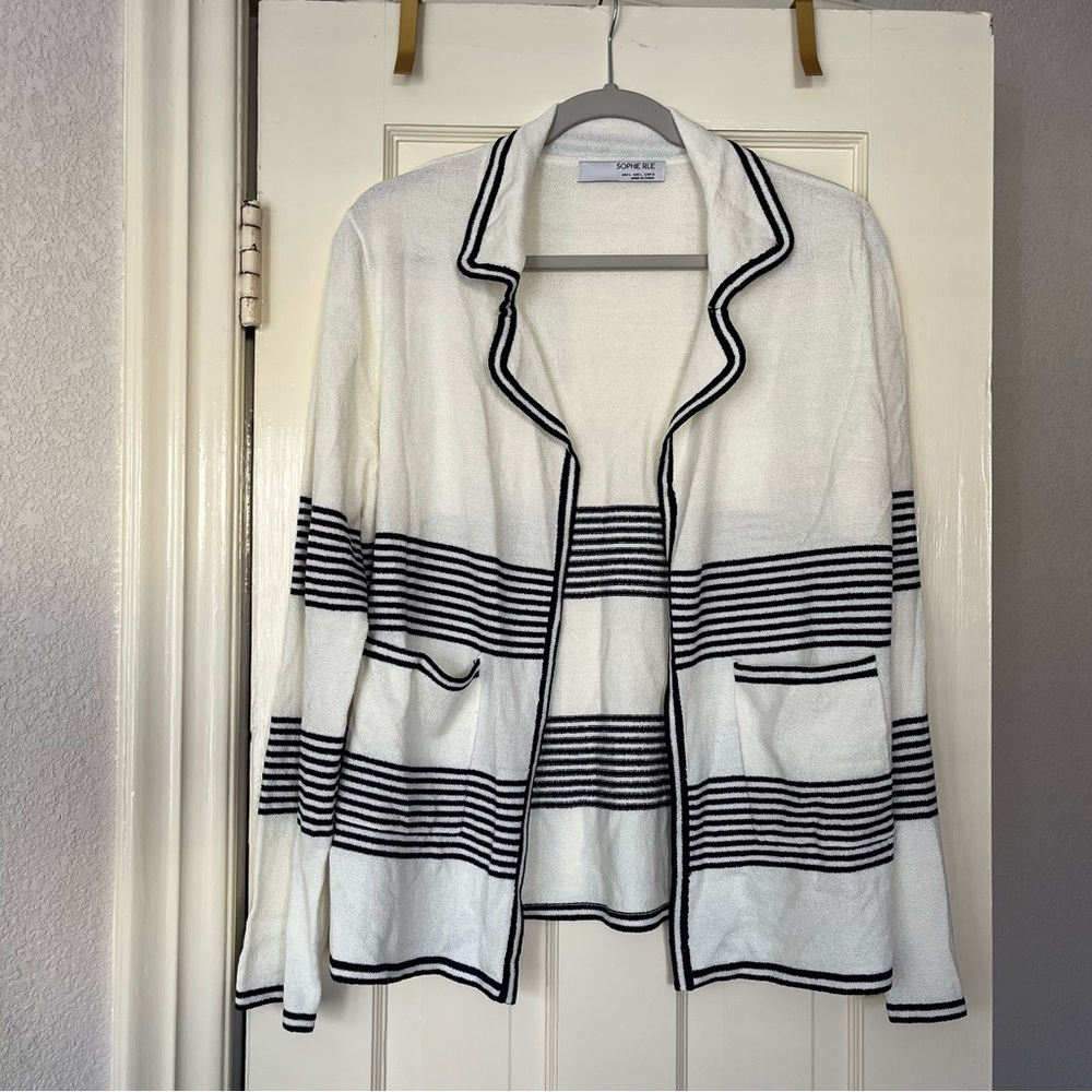 White and Navy Striped Light Cardigan